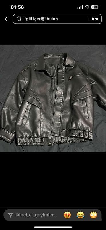 dəri pencek: Qara rəngli dəri görünümlü qısa gödəkçə - Material: dəri effekti olan — 1