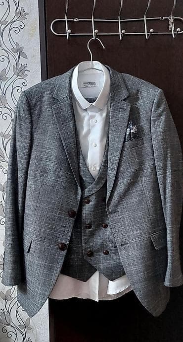 kostyum 56: VINCHECO kişi üçlü kostyum dəsti - Rəng və naxış: Boz rəngdə, incə — 3