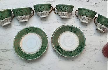 cay: Çay dəsti, rəng - Yaşıl, Farfor, 6 nəfərlik — 1