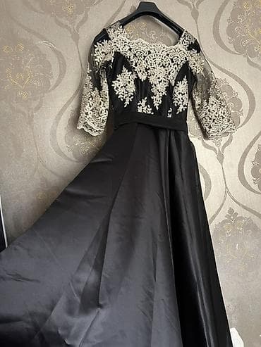 Qara rəngdə elegant ziyafət/libas - Üst hissə: yarı şəffaf tül