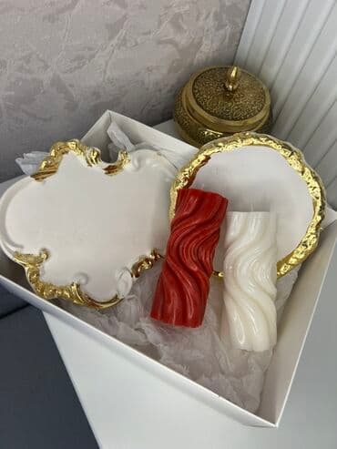 plasmas qutu: Lüks dekor dəsti – qızılı haşiyəli keramik boşqablar və dekorativ — 2