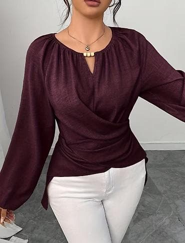 Bordo rəngdə qadın bluz - Yumşaq toxumalı, nazik və rahat parça - Ön
