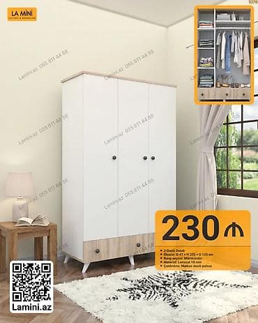 skafi: 3 qapılı dolab - Ölçülər: dərinlik 47 sm × hündürlük 200 sm × en 120 — 1