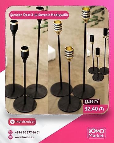 🔥 Şamdan Dəst 3-lü Suvenir Hədiyyəlik Dekorativ ✅ Marka: No Brand ✅