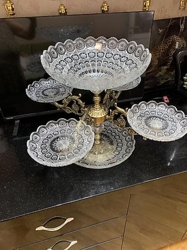 sufre: Kristal meyvə-piroq stendi, çoxsəviyyəli - Material: qalın naxışlı — 3