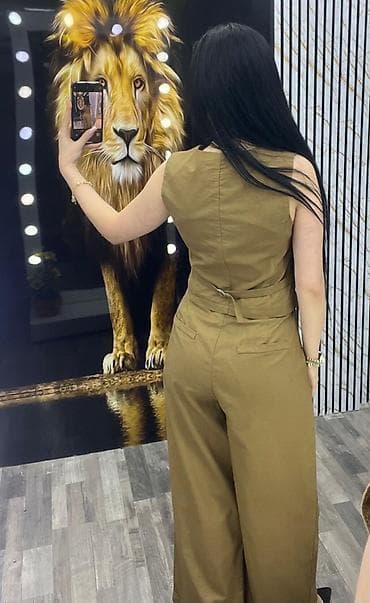 ketan paltar: Qadın kombinezon – oliiv/qəhvəyi tonlarda, geniş kəsimli ayaqlı model — 3