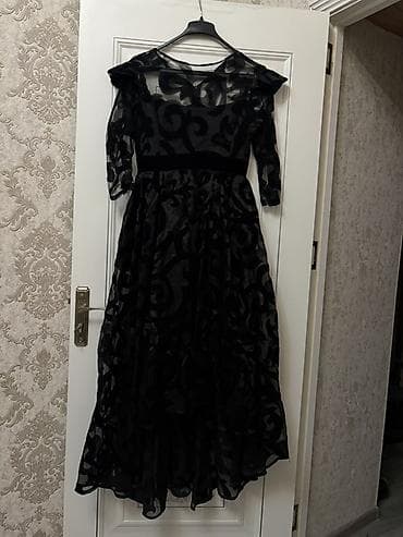 Личные вещи: Zərif qara məxməri naxışlı şifon don - Model: yüksək-aşağı (ön tərəfi — 2