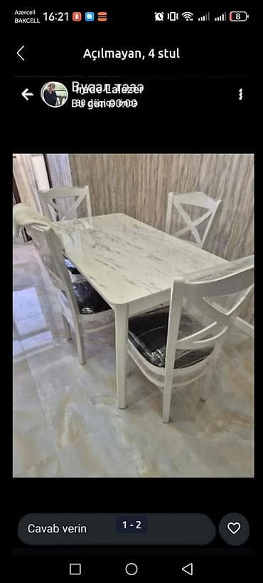 kuxna masa: Mətbəx üçün, Açılmayan, Dördbucaq masa, 4 stul — 1