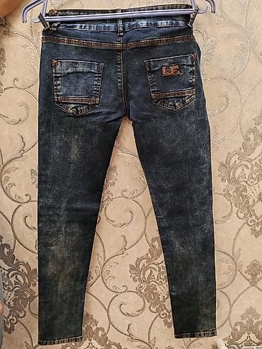Qadınlar üçün 2 ədəd dar kəsimli cins şalvar seti. 1) Tünd-mavi — 4