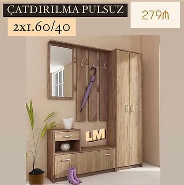 divara yigilan dolablar: Dəhliz üçün çoxfunksiyalı mebel dəsti - Tərkib: paltar dolabı (iki — 1