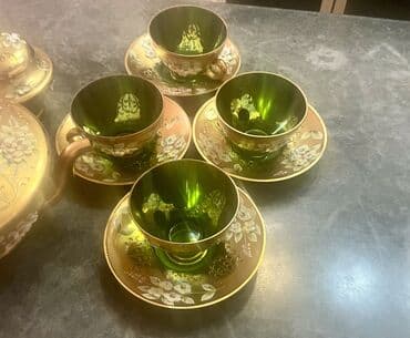 yasil kofe: Qəhvə dəsti, rəng - Yaşıl, Xrustal, Bohemia, 4 nəfərlik, Almaniya — 1