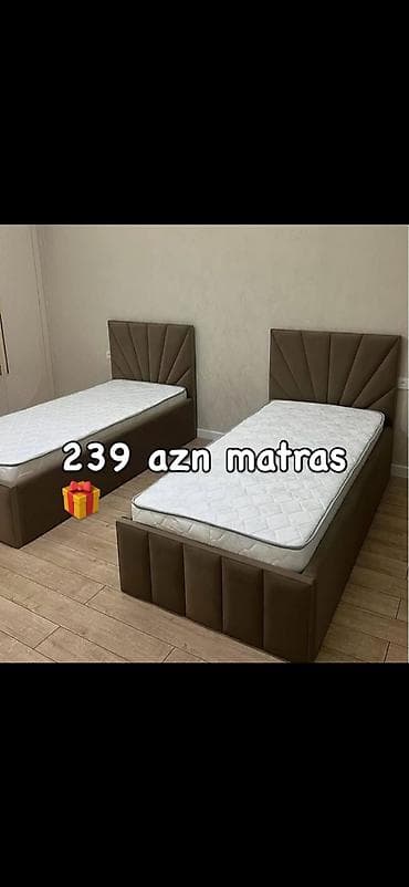 Tək nəfərlik çarpayı dəsti – yumşaq başlıq və baza, üzərində ortopedik