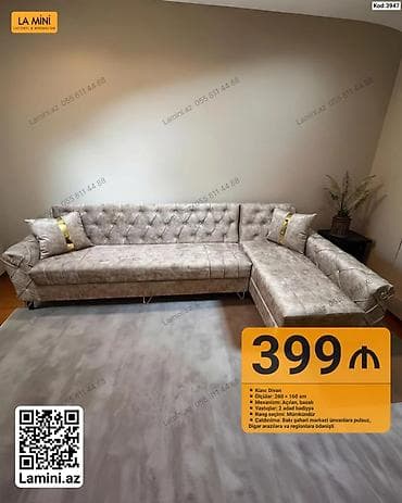 oturaca: Künc divan – La Mini - Ölçülər: 260 × 160 sm - Mexanizm: Açılan — 1