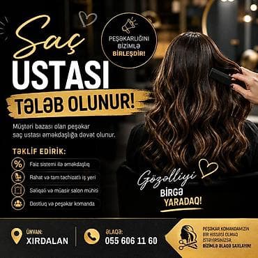 çap operatoru vakansiya: Qadın saç ustası tələb olunur, Faiz, 6 ildən artıq təcrübə, Alətlərin təqdim olunması — 1