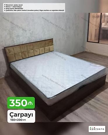 taxta: Çarpayı – 160×200 sm - Mexanizm: açılan, bazalı (geniş saxlama yeri) — 1
