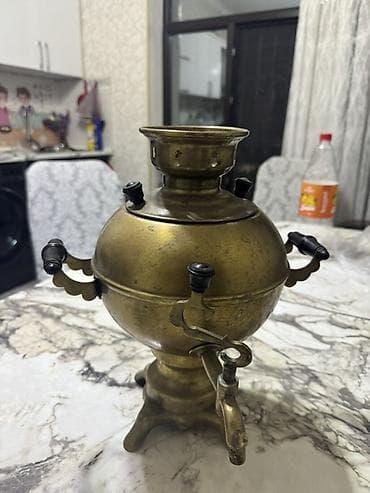 samovarlar: Mis Elektrik samovar – pirinç gövdəli, klassik qlobus formalı model — 1