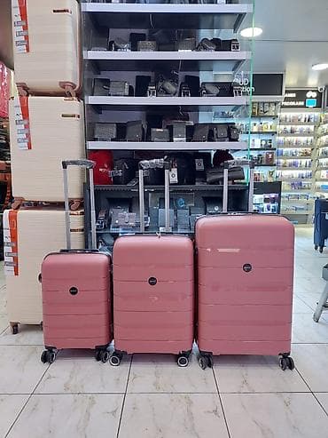 Çamadanlar: 3-lü səyahət çamadan dəsti – çəhrayı - Ölçülər: kiçik (kabin ölçüsü) — 1