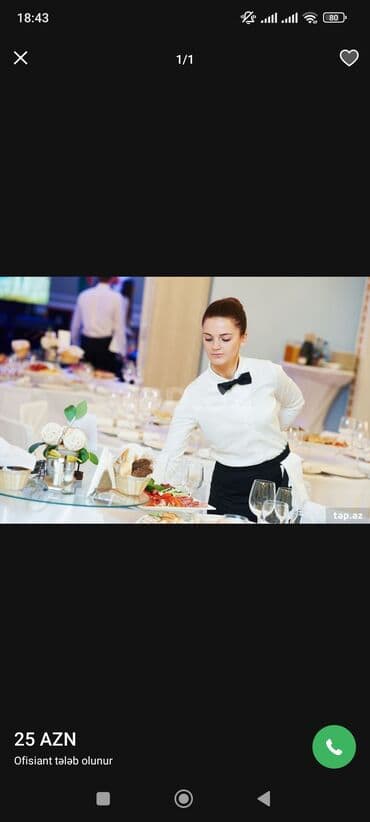 Ofisiant tələb olunur, Gündəlik ödəniş lalafo.az -da Ofisiant tələb olunur, Gündəlik ödəniş