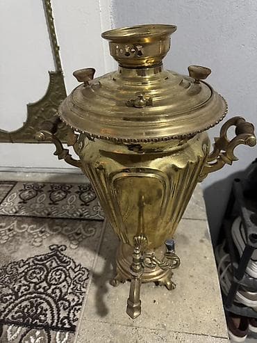kömür ütüsü: Qədim samovar, 1898 il, Latun, Vəziyyəti: Əla — 2