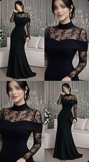 ziyafət geyim: Məhsul: Qadın axşam geyimi – krujeva detallı uzun ziyafət donu - — 3