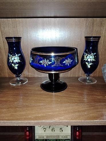 Bohem üslublu şüşə/büllur dəst - 3 ədəd kəsimli, ağır büllur — 3