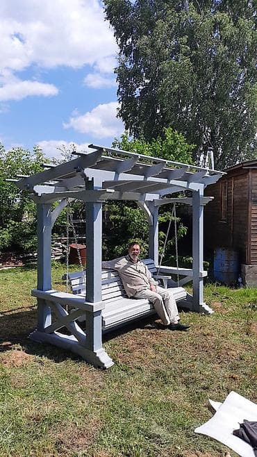 yelencək: Bağ və həyət üçün taxta yelləncəkli pergola. Məhsul masiv taxta — 4