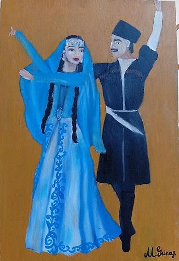 son zeng dekor: Milli rəqs səhnəsi – yağlı boya tablo - Material: taxta panel — 1