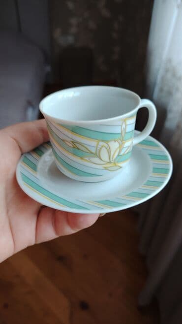 Süfrə qab-qacaqı: Qəhvə dəsti, rəng - Yaşıl, Farfor, 6 nəfərlik, Almaniya — 2