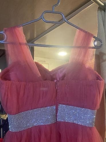 qaş daş: Qırmızı/şaftalı tonlarında uzun ziyafət paltarları – 2 model Model 1 — 4