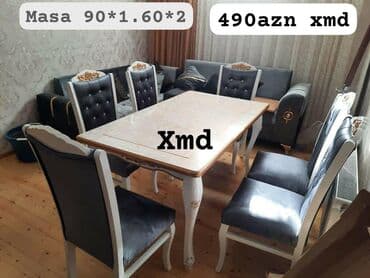 Masa və oturacaq dəstləri: Qonaq otağı üçün, Yeni, Açılmayan, Oval masa, 6 stul — 1