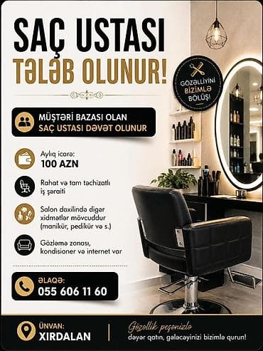 Qadın saç ustası tələb olunur, Yerin icarəsi lalafo.az -da Qadın saç ustası tələb olunur, Yerin icarəsi
