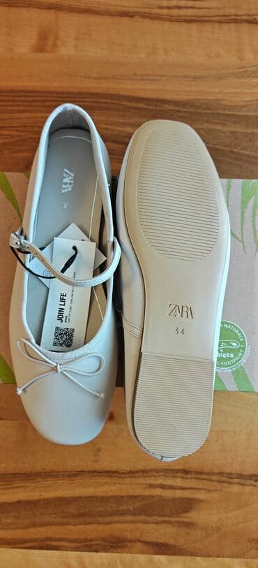 rezin botlar: ZARA baletka ayaqqabılar - Rəng: açıq krem/ivori - Model: baletka, ön — 1