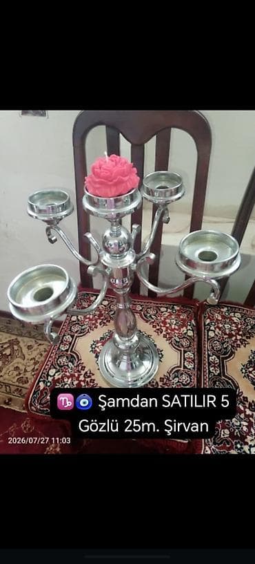 yeni il süfrəsi: 5 gözlü şamdan - Material: parlaq metallik gövdə - Dizayn: mərkəzi — 1