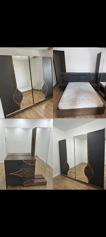 Двуспальная кровать, Трюмо, Шкаф, 2 тумбы, Б/у at lalafo.az Двуспальная кровать, Трюмо, Шкаф, 2 тумбы, Б/у