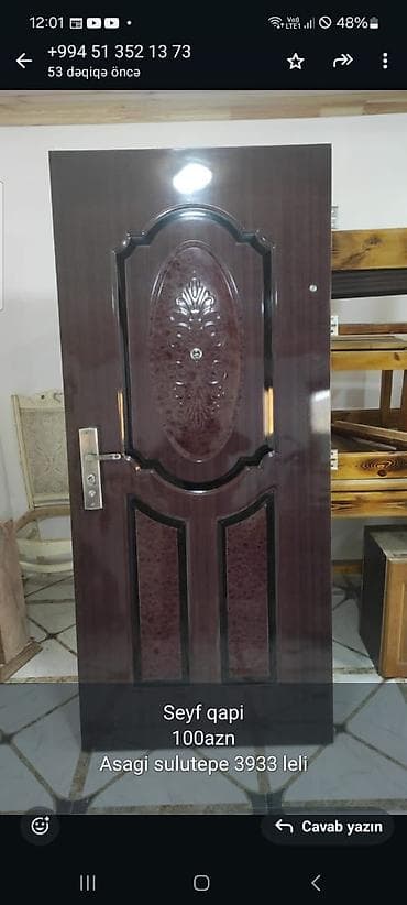 Olculeri hundurrluyu 2.5sm dir eni 95 sm dir Seyf qapı – tünd qəhvəyi