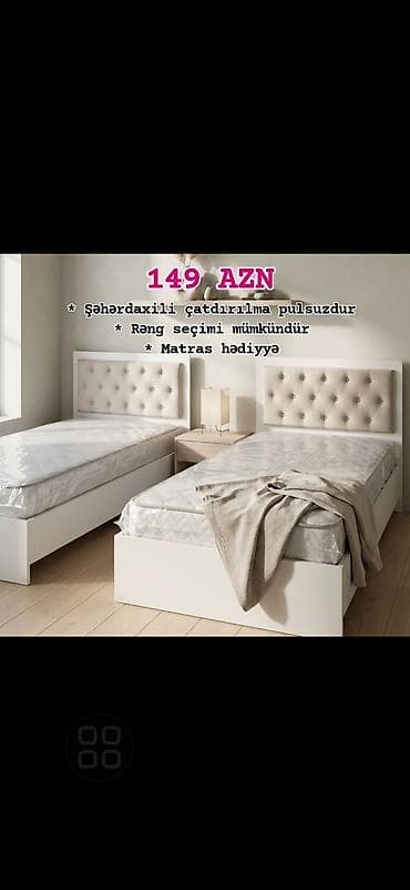 kravat bazalı: İki nəfərlik tək çarpayı modeli – müasir minimal dizayn, yumşaq — 1