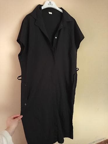 Личные вещи: 46 ve 48 razmeri Qara rəngdə qadın paltarı - Model: köynək-kəsimli — 2