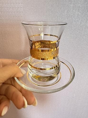 Çay dəsti, rəng - Qızılı, Şüşə, 6 nəfərlik