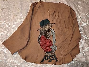 Qadın köynəyi – çaplı və daşlı dizayn - Rəng: tünd bej/qəhvəyi - Ön