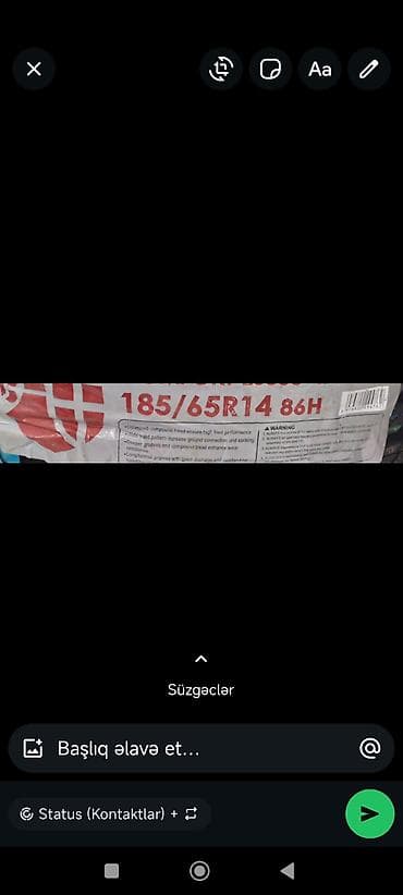 avto rullar: Avtomobil şini – ölçü 185/65 R14 86H Xüsusiyyətlər: - Ölçü: 185/65 — 3