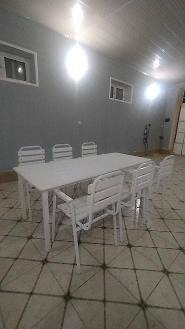 plasmas stol stullar: Dördbucaq masa, 6 stul, Açılmayan, Stullar ilə, Metal — 3