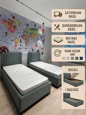 islemis kuxna mebeli: Oğlan və qız üçün, Yeni, 2 təknəfərlik çarpayı, 2 tumba — 1