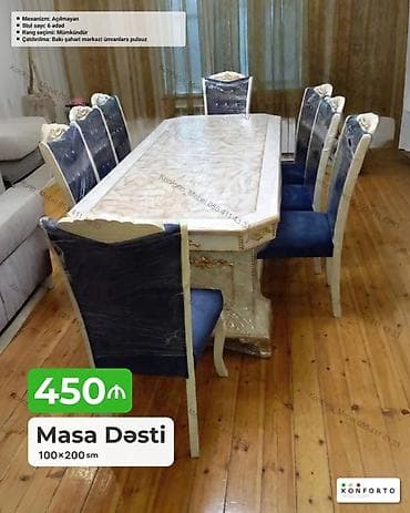 Masa dəsti – klassik dizayn - Ölçü: 100×200 sm - Stul sayı: 6 ədəd - — 1