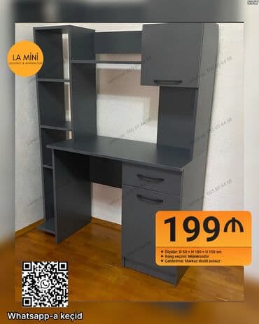 Мебель на заказ: İş masası və rəfli dolab dəsti - Ölçülər: dərinlik 50 sm x hündürlük — 1