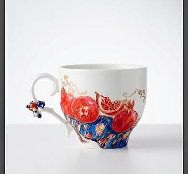 cay: Çay dəsti, rəng - Qırmızı, Farfor — 6