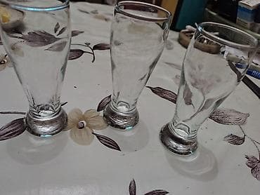 şuşə balon: Şüşə qədəh və stəkan dəsti - Qırmızı-bənövşəyi qablı, dekorativ şüşə — 5