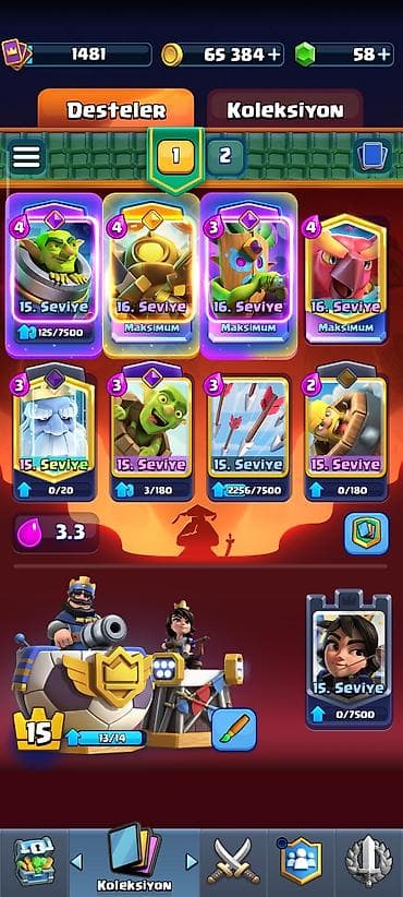 Clash Royale oyun hesabı. Hesabın əsas göstəriciləri: - Kral — 4
