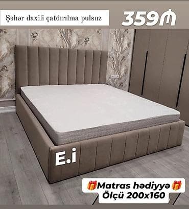 Кровати: Mebel dəsti: yumşaq parça ilə kapitonaj işləməli çarpayı - Ölçü — 1