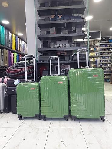 çamta: Yaşıl rəngli 3-lü sərt korpus çamadan dəsti - Material: parlaq sərt — 1