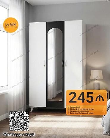 3 qapılı dolab - Ölçülər: dərinlik 47 sm × hündürlük 200 sm × en 120